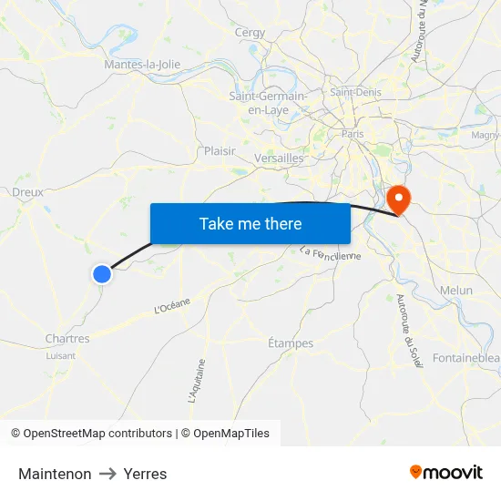 Maintenon to Yerres map