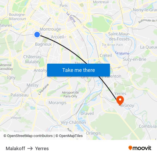 Malakoff to Yerres map