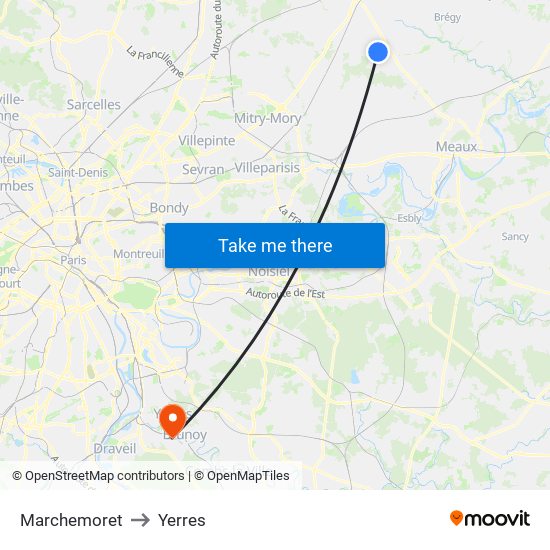 Marchemoret to Yerres map
