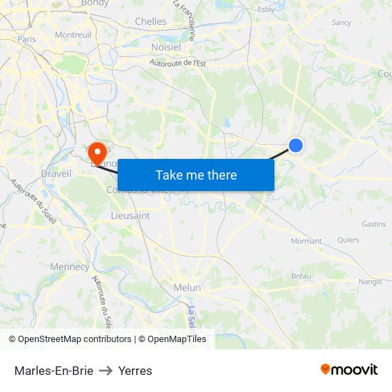 Marles-En-Brie to Yerres map