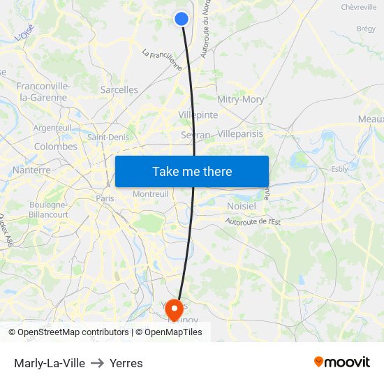 Marly-La-Ville to Yerres map