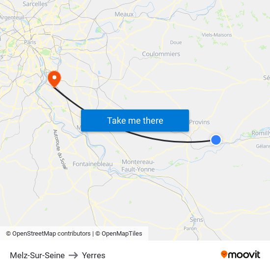 Melz-Sur-Seine to Yerres map