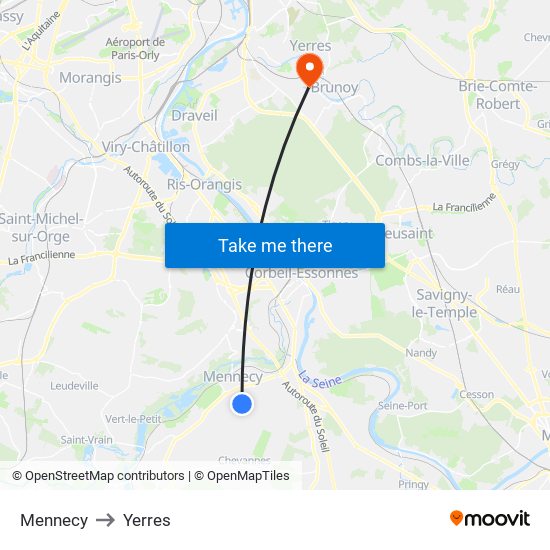 Mennecy to Yerres map