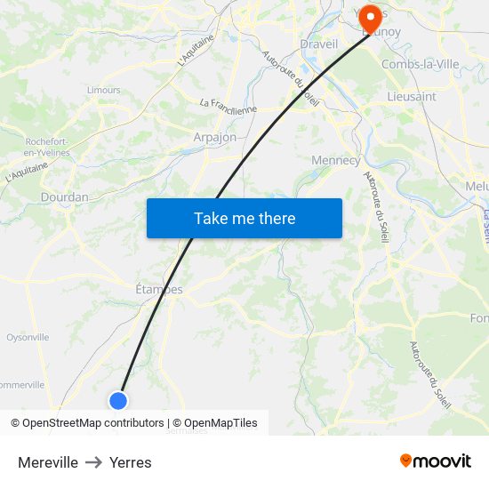 Mereville to Yerres map