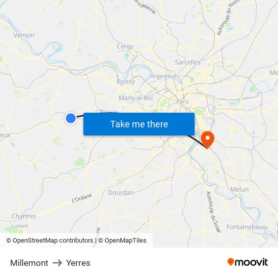 Millemont to Yerres map
