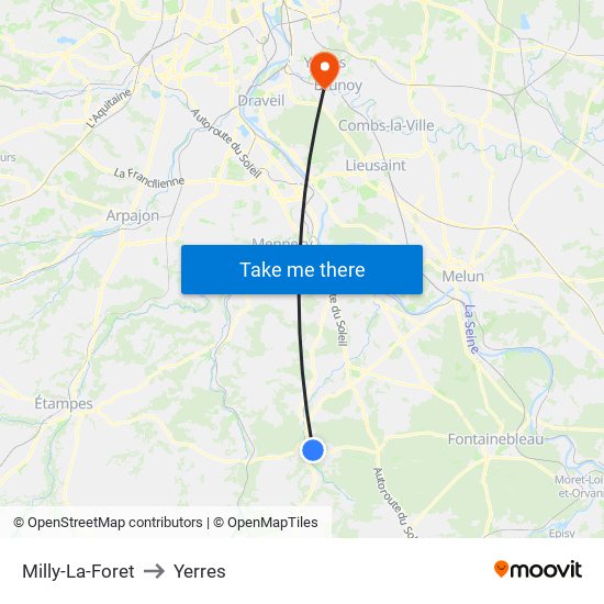 Milly-La-Foret to Yerres map