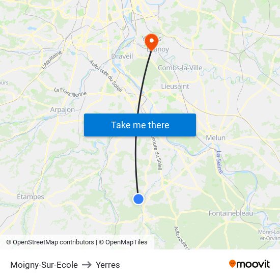 Moigny-Sur-Ecole to Yerres map