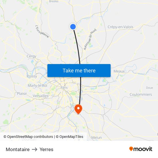 Montataire to Yerres map