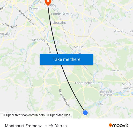 Montcourt-Fromonville to Yerres map