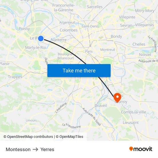 Montesson to Yerres map