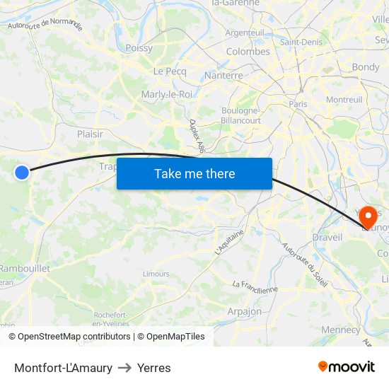 Montfort-L'Amaury to Yerres map