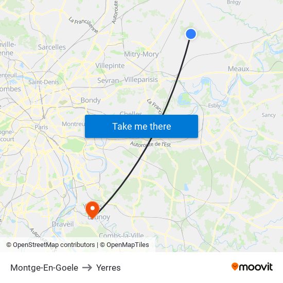 Montge-En-Goele to Yerres map