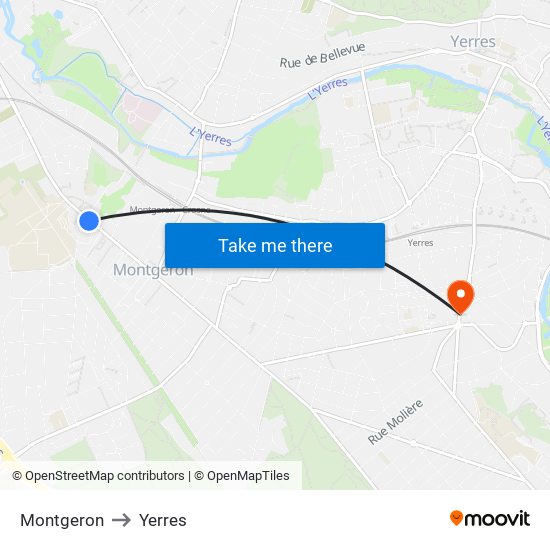 Montgeron to Yerres map