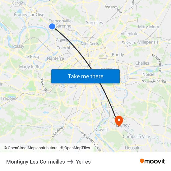 Montigny-Les-Cormeilles to Yerres map
