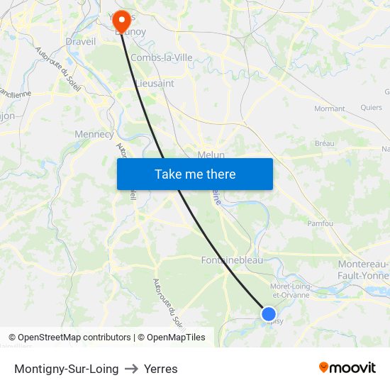 Montigny-Sur-Loing to Yerres map