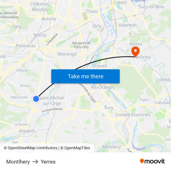 Montlhery to Yerres map