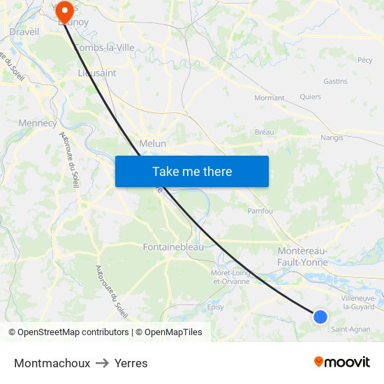 Montmachoux to Yerres map