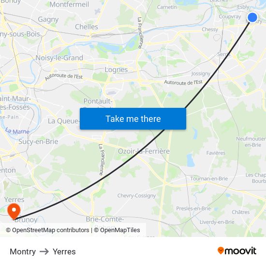 Montry to Yerres map