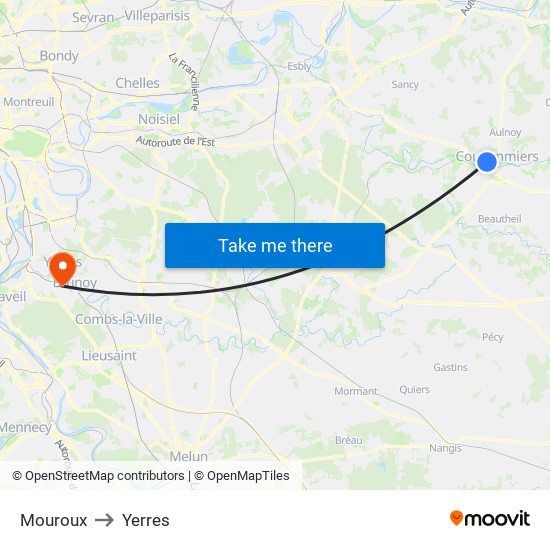 Mouroux to Yerres map
