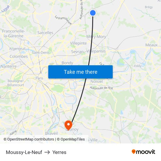 Moussy-Le-Neuf to Yerres map
