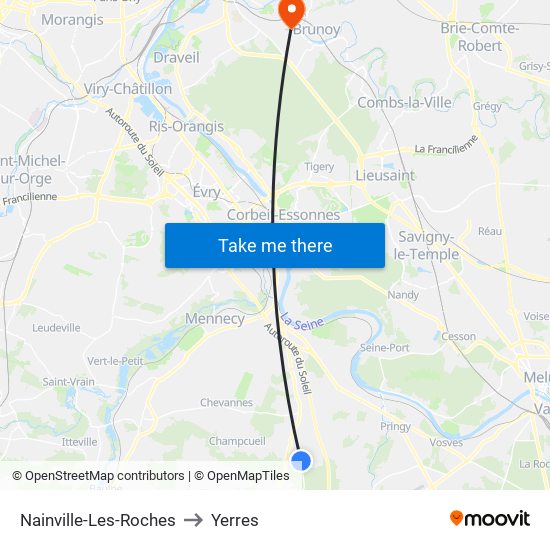 Nainville-Les-Roches to Yerres map