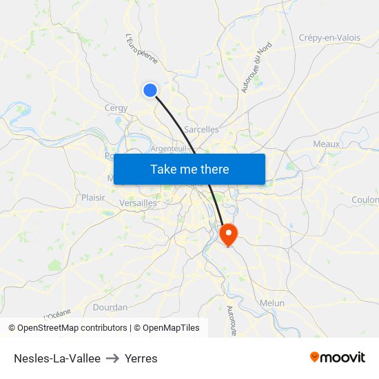 Nesles-La-Vallee to Yerres map