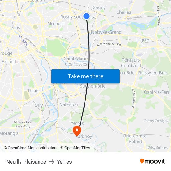 Neuilly-Plaisance to Yerres map