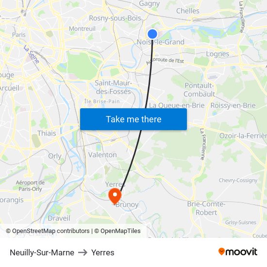 Neuilly-Sur-Marne to Yerres map