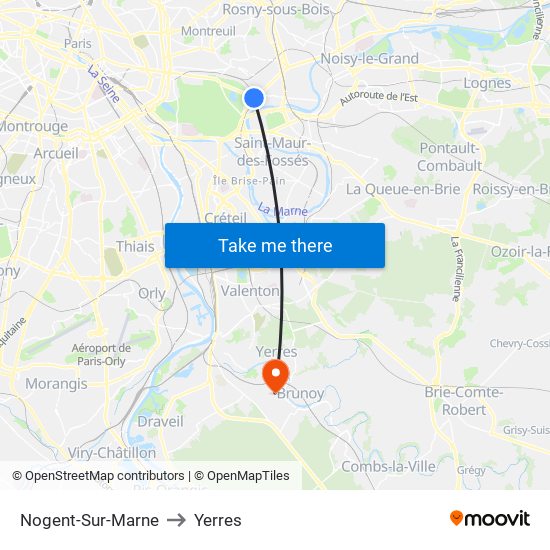 Nogent-Sur-Marne to Yerres map