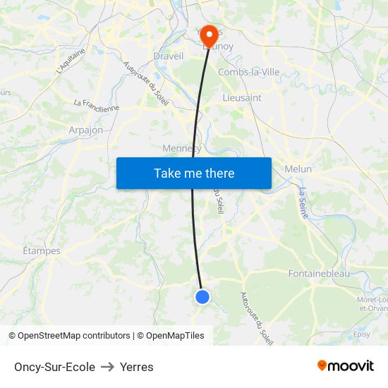 Oncy-Sur-Ecole to Yerres map