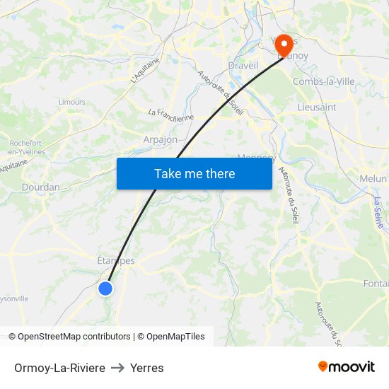 Ormoy-La-Riviere to Yerres map
