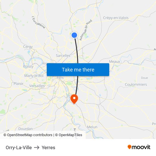Orry-La-Ville to Yerres map