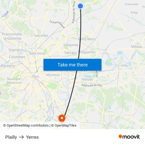 Plailly to Yerres map