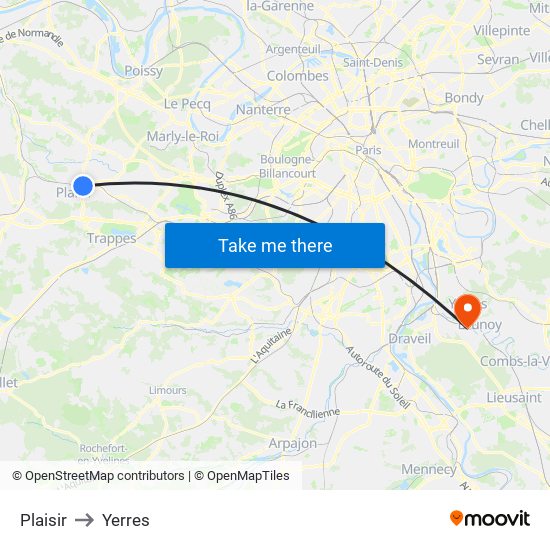 Plaisir to Yerres map