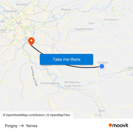 Poigny to Yerres map
