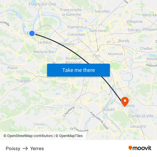 Poissy to Yerres map