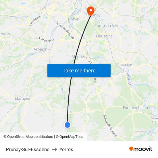 Prunay-Sur-Essonne to Yerres map