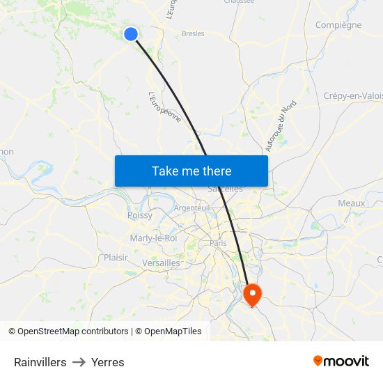 Rainvillers to Yerres map