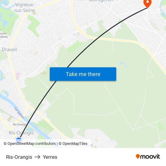 Ris-Orangis to Yerres map