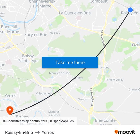 Roissy-En-Brie to Yerres map