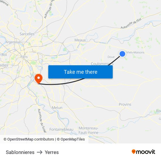 Sablonnieres to Yerres map