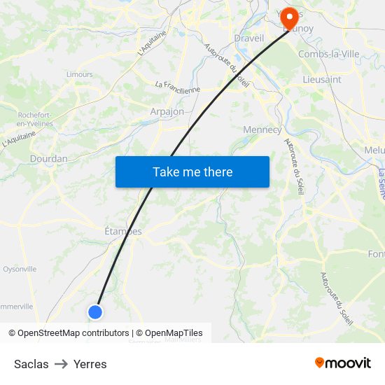 Saclas to Yerres map