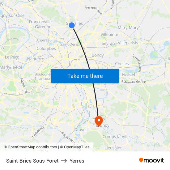 Saint-Brice-Sous-Foret to Yerres map