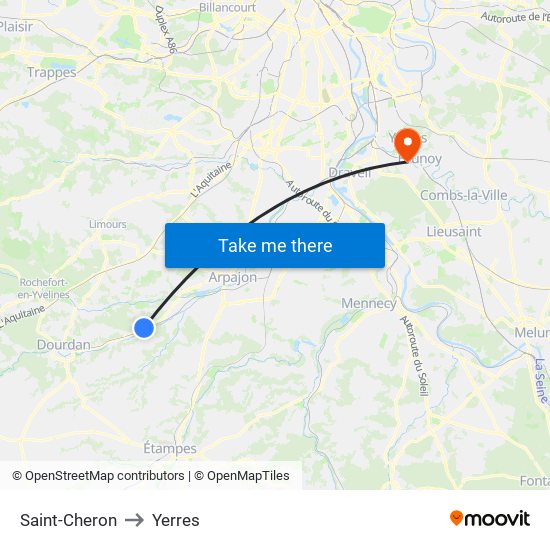 Saint-Cheron to Yerres map