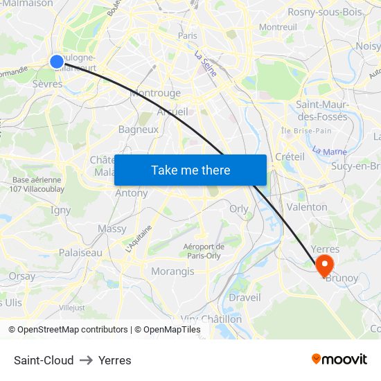 Saint-Cloud to Yerres map