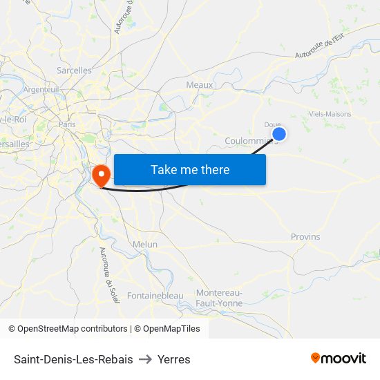 Saint-Denis-Les-Rebais to Yerres map