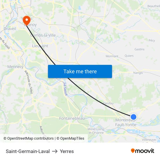 Saint-Germain-Laval to Yerres map