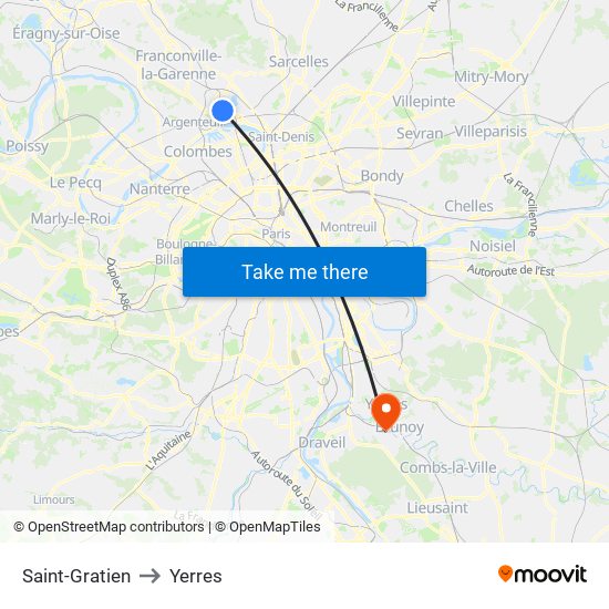 Saint-Gratien to Yerres map