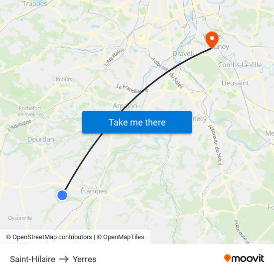 Saint-Hilaire to Yerres map