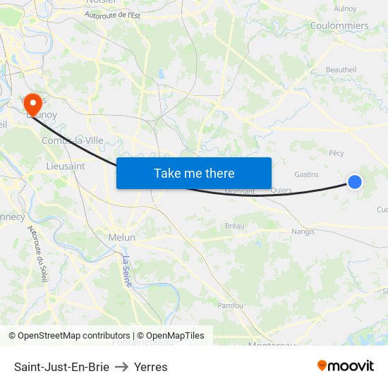 Saint-Just-En-Brie to Yerres map